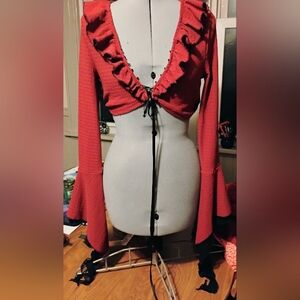 Red Ruffled Long Sleeve Top